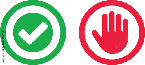 Tableau sur toile Checkmark and stop hand sign icon vector