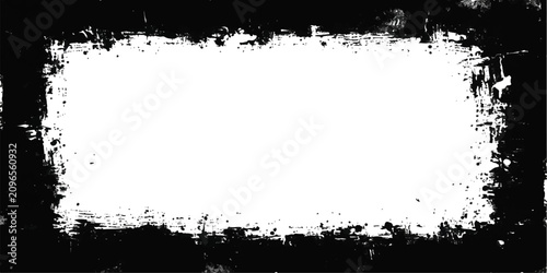Abstract grunge ink splash frame background with black paint drops and liquid splashing texture border design.