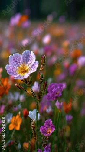 Beautiful wildflowers bloom in a field during spring season in a sunny location