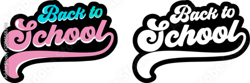 Back to school stickers isolated on transparent background. Vector retro typography lettering Back to school logo set with pink and blue vintage script font and bold outline for education design.