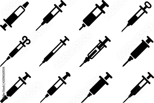 Bild auf Leinwand Collection of black syringe icons for medical and healthcare applications