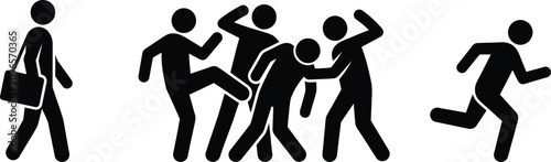 Quadro su tela Stick figures depicting a mugging or robbery scenario