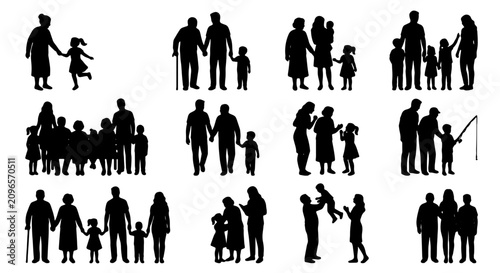 Принти на полотні Diverse Family Silhouettes Collection, Human Figures, Parents and Children, Gene