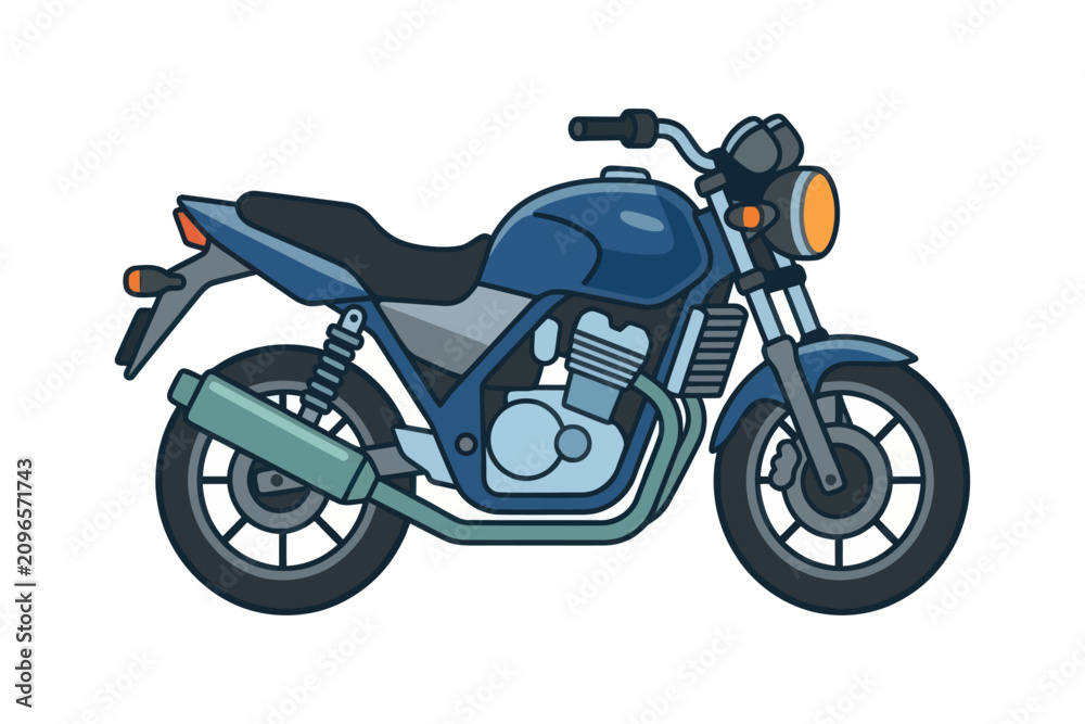Obraz premium Flat Design Blue Motorcycle Vector Illustration