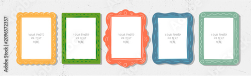 Colorful rectangle kid photo frames. Hand drawn borders for pictures or photo frames. Doodles for picture square frames.