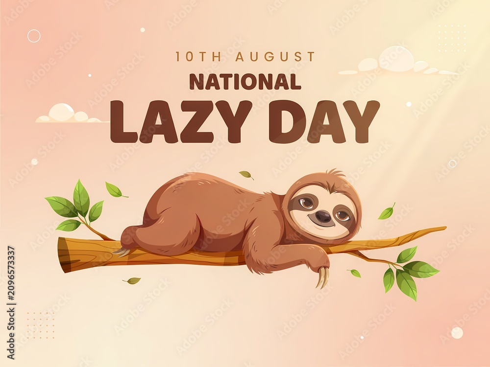 Fototapeta premium National Lazy Day 10th August concept with a relaxed sloth on a branch in soft gradient light