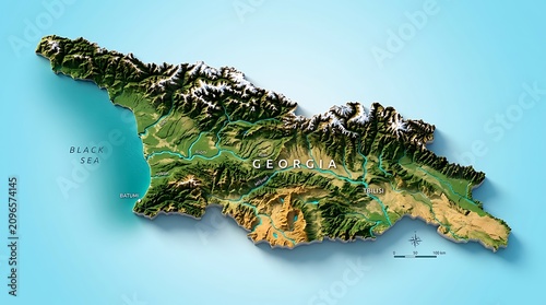 3d topographic relief map of georgia country