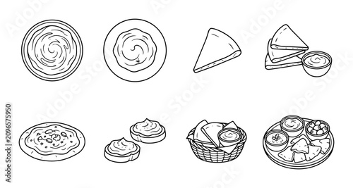 Фотография Indian Food Icons Set, Traditional Cuisine Vector Graphics, Delicious Meal Illus