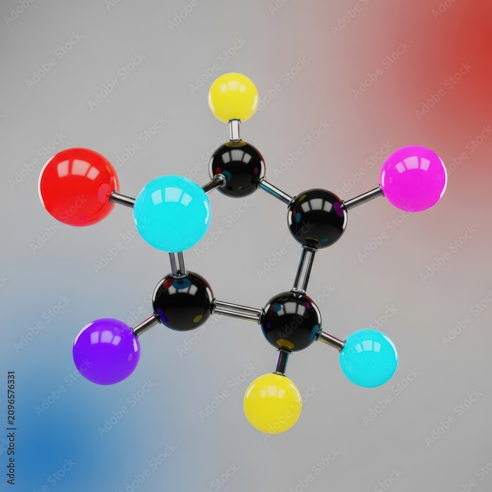 Fototapeta premium Detailed digital representation of a complex chemical structure model featuring spherical atoms and connecting rods illustrating molecular bonds in space, digital, concept, particle