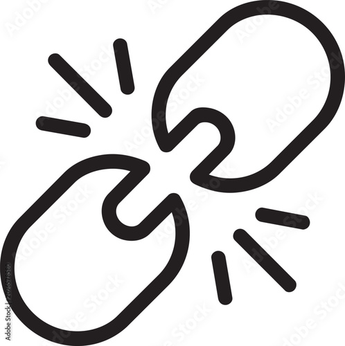 Schilderij op canvas Broken chain disconnect link symbol outline icon for minimal cyberspace website