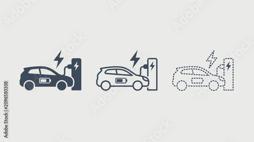 Electric Vehicle Charging Lightning Bolt Icons EV Power Vector Set