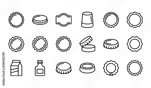 Tableau sur toile Aluminum bottle cap icon collection with beverage lid packaging label and editab
