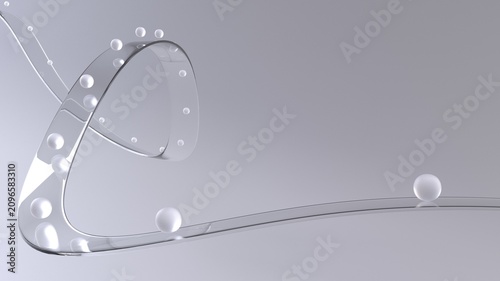Abstract glass flowing ribbon with cloudy glass balls on it - minimalistic abstract background