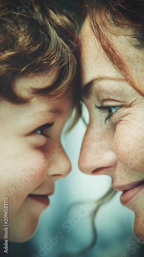 Mother and child share a moment of joy while looking at each other in a cozy indoor setting