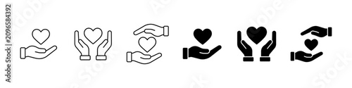 Cuadro en lienzo Love, health, hand, and heart icon illustration (black and white)