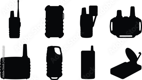Tableau sur toile Black Two Way Radio and Walkie Talkie Silhouette Icon Collection for Communicati