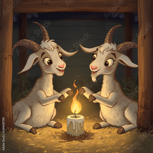chèvre devant un feu
