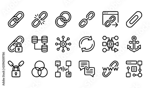 Canvastavla Chain link icon collection with hyperlink network connection attachment and edit