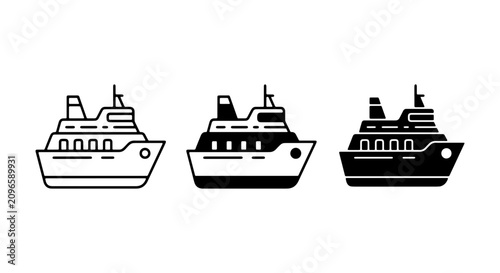 Obraz na plátně Cruise Ship Icons, Ferry Boat Vector Set, Maritime Vessel Graphics, Ocean Liner