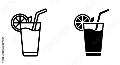 Tableau sur toile Refreshing Drink Icons: Two Styles, Citrus Slice, Mint Leaf, Straw, Vector Graph