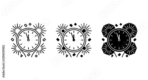 Canvas Print New Year's Eve Countdown Clocks, Festive Firework Icons, Midnight Celebration Ti