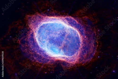 Fotografi Vibrant cosmic nebula glows in deep space