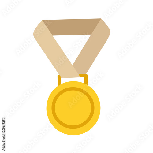 Flat gold medal icon representing achievement, championship victory, first place award and sporting excellence isolated on white background