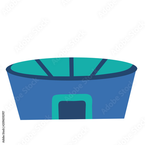 Flat football stadium icon with modern arena design for soccer matches, sports events, championship tournaments and outdoor recreation isolated on white background