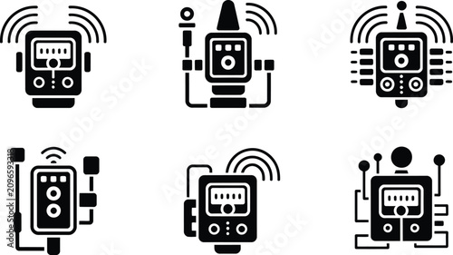 Smart Meter and Wireless Sensor Icon Set Vector