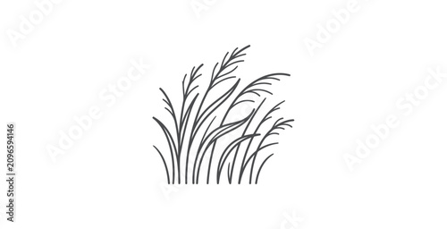 Canvastavla Minimalist Swaying Grass Line Art Vector Illustration