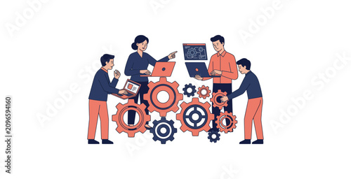 Team Collaboration and System Optimization Vector Illustration