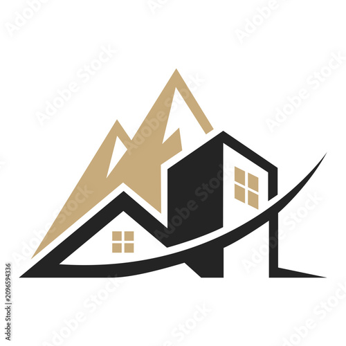 Modern Real Estate House and Mountain Vector Logo