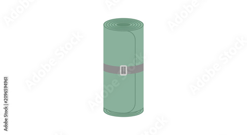 Illustration of a tightly rolled green mat, secured with a simple grey strap, representing versatile gear for fitness, relaxation, or various outdoor and travel activities