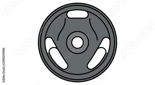 Round weight plate with three grip holes, symbolizing strength and fitness exercises