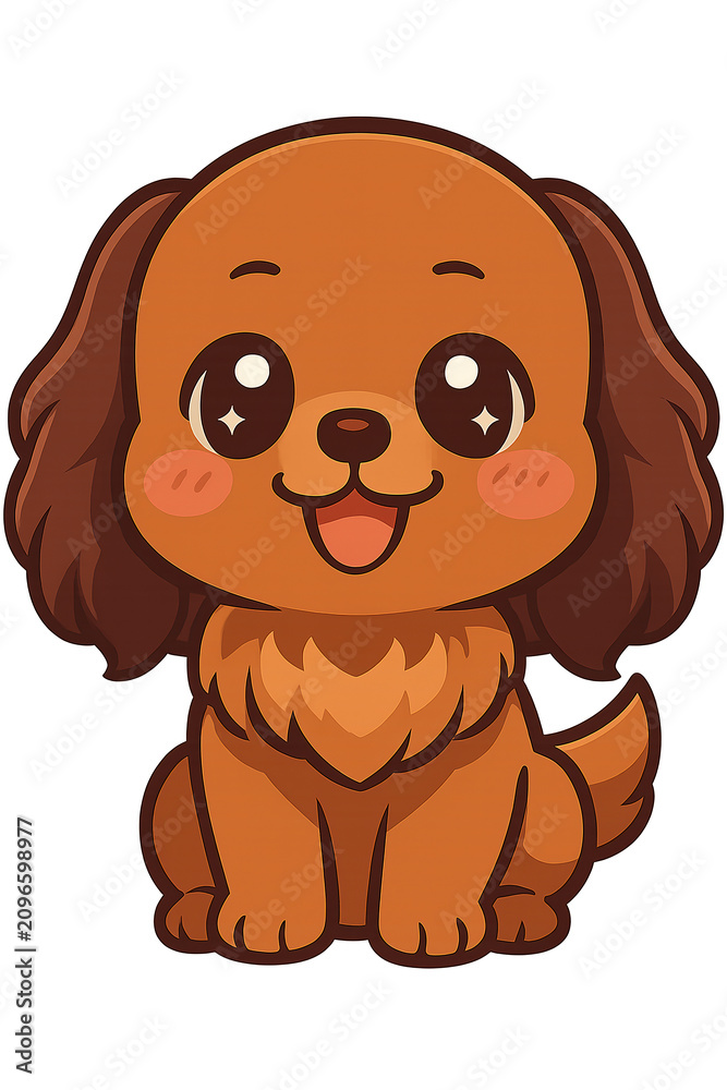 Fototapeta premium Adorable happy brown puppy dog character sitting isolated on white background