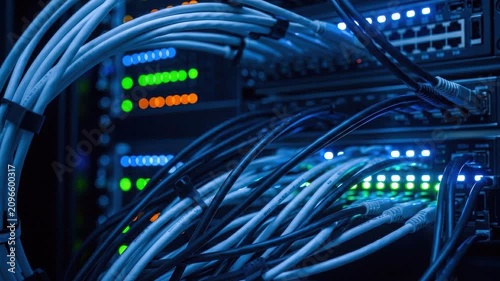 Network server rack with ethernet cables