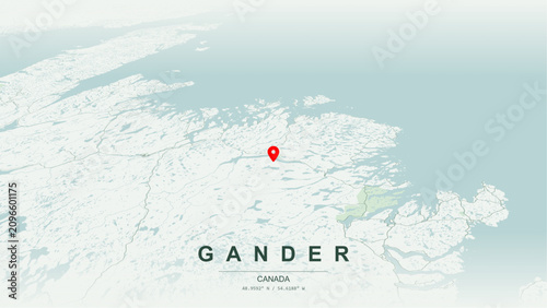 Obraz na plátně Modern minimalist vector map of Gander, Newfoundland and Labrador