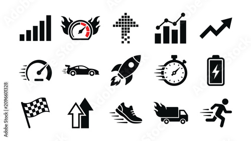 Black speed and performance icons
