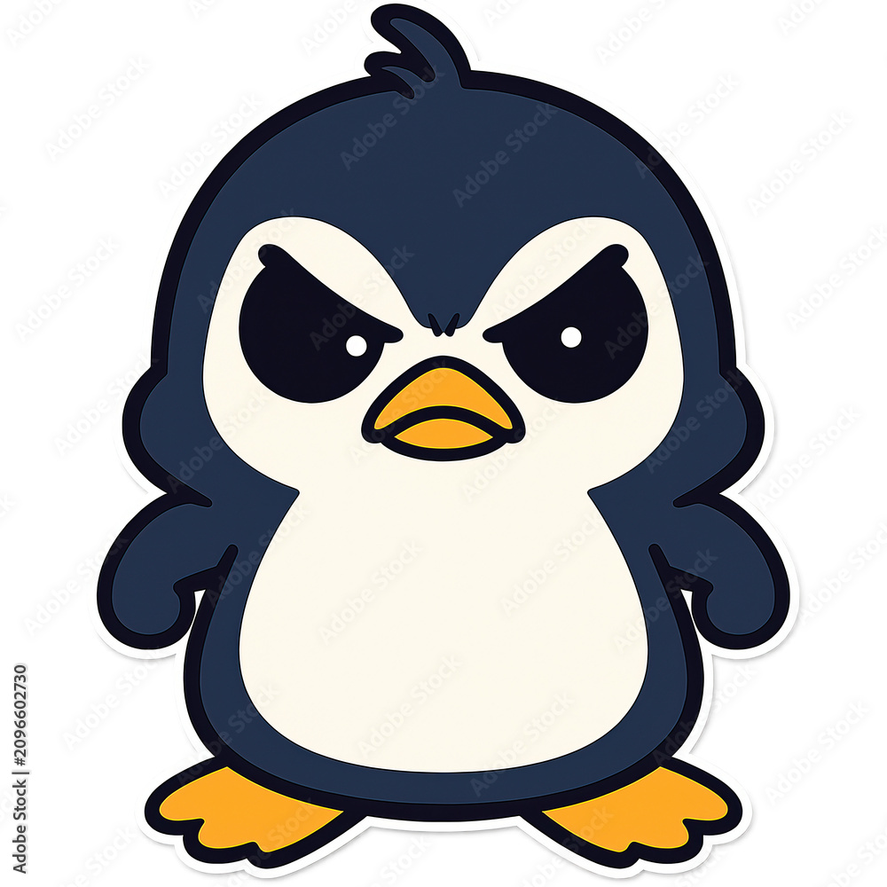 Fototapeta premium Aggressive penguin cartoon character showing an angry scowl