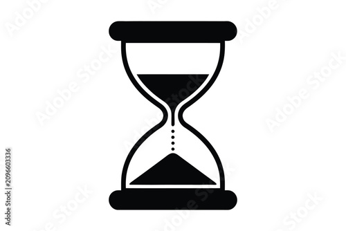 Elegant minimalist black vector icon of a classic hourglass with sand flowing representing time pa