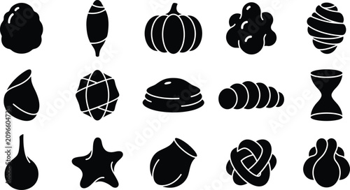 Φωτογραφία Halloween icons set including pumpkins, gourds, and festive shapes in black