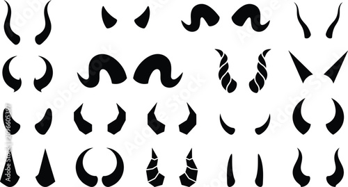 Foto Collection of various horn and devilish mustache graphics for Halloween design