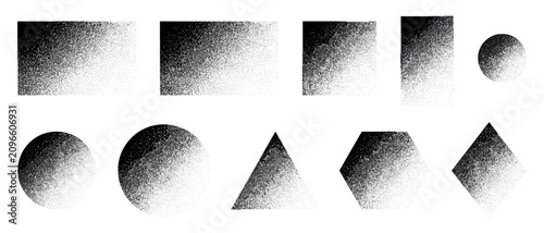 Grunge Geometric Shapes Set Square Circle Triangle Hexagon Diamond Black Spray Texture Vector Illustration
