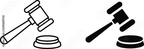 Obraz na płótnie Justice Icon Set, Legal Gavel With Base, Courtroom Judiciary Symbols, Interface