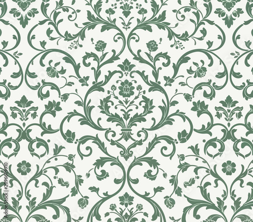 Elegant Seamless Floral Damask Vector Pattern Background