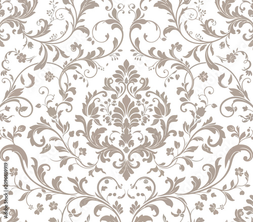 Elegant Seamless Floral Damask Pattern with Decorative Botanical Elements for Luxury Textile and Wallpaper Design