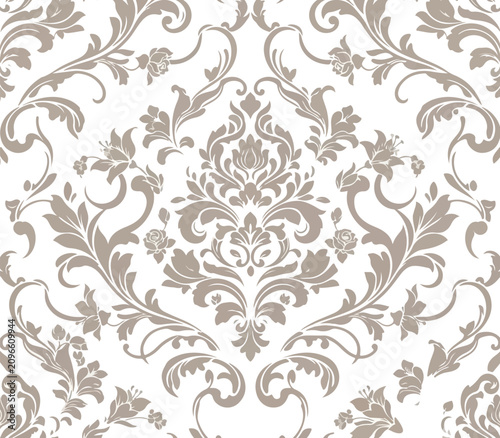 Elegant Seamless Floral Damask Vector Pattern Background
