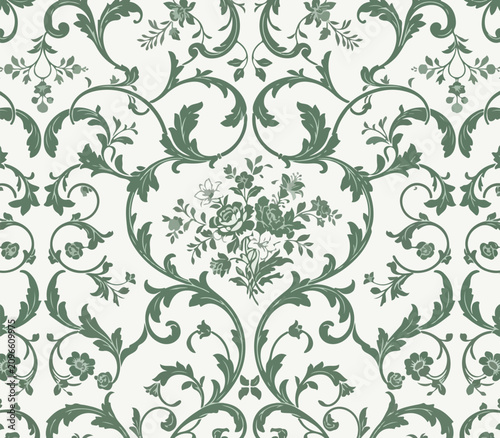 Elegant Seamless Floral Damask Vector Pattern Background