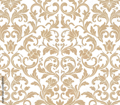 Elegant Seamless Floral Damask Vector Pattern Background