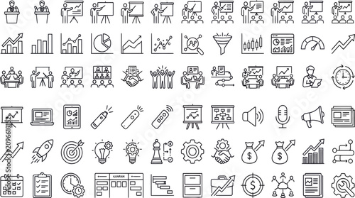 Konstfotografi Collection of flat line icons depicting business finance communication and proje